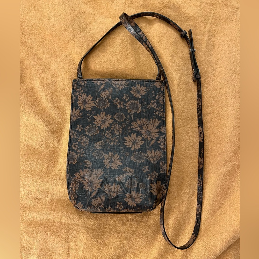 Ganni Leather crossbody bag - brown & black floral